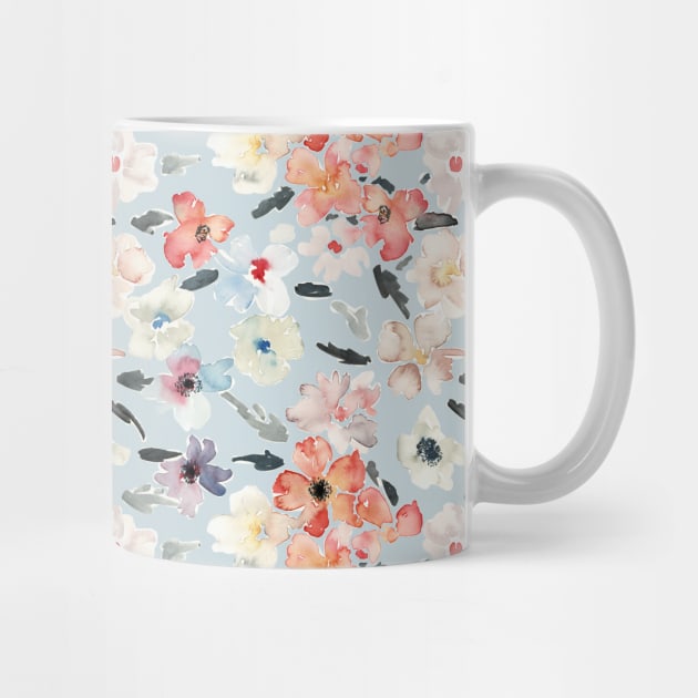 Coral and Blue Floral Pattern by LThomasDesigns